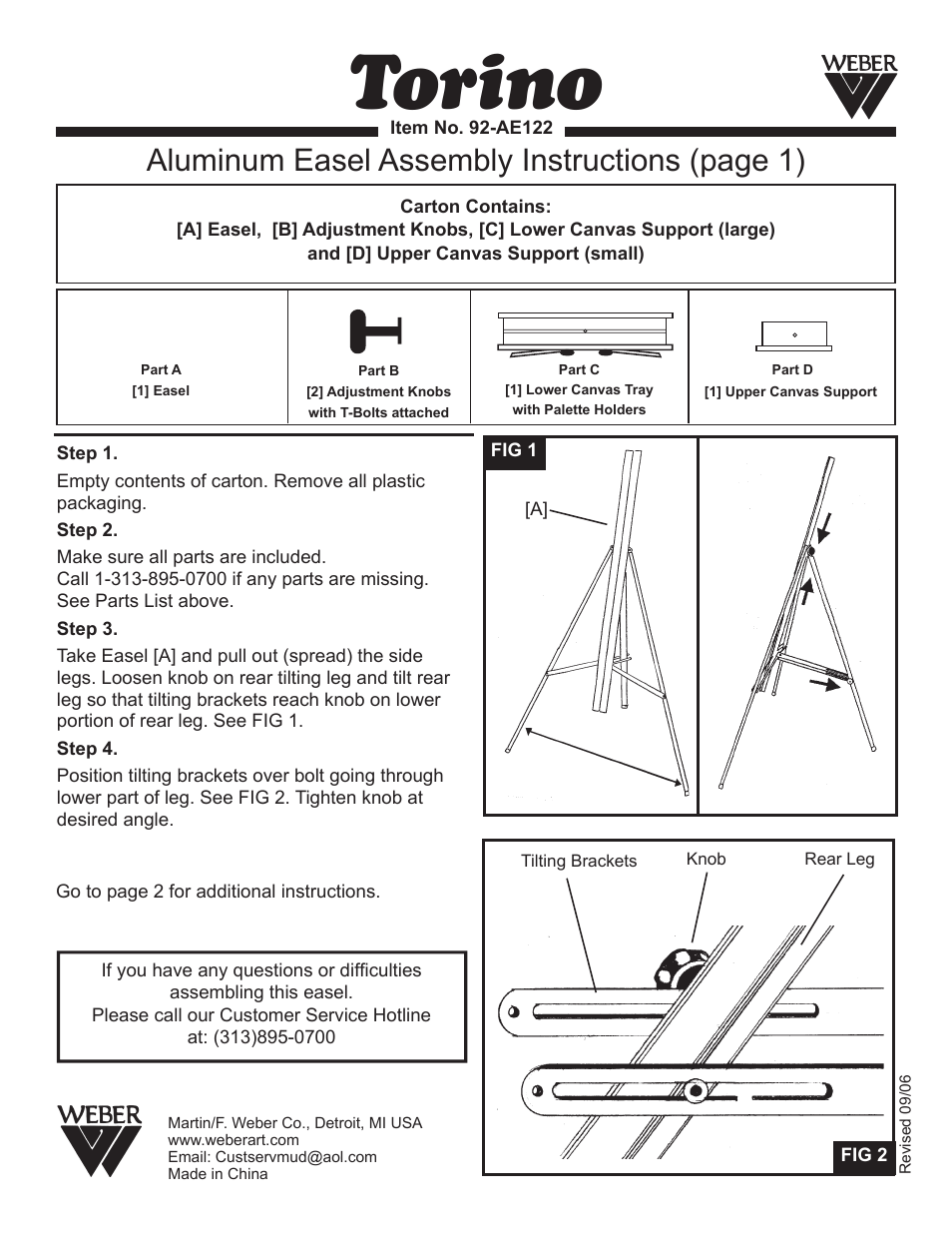 Martin Universal Design 92-AE122 Torino Aluminum Easel User Manual | 2 pages