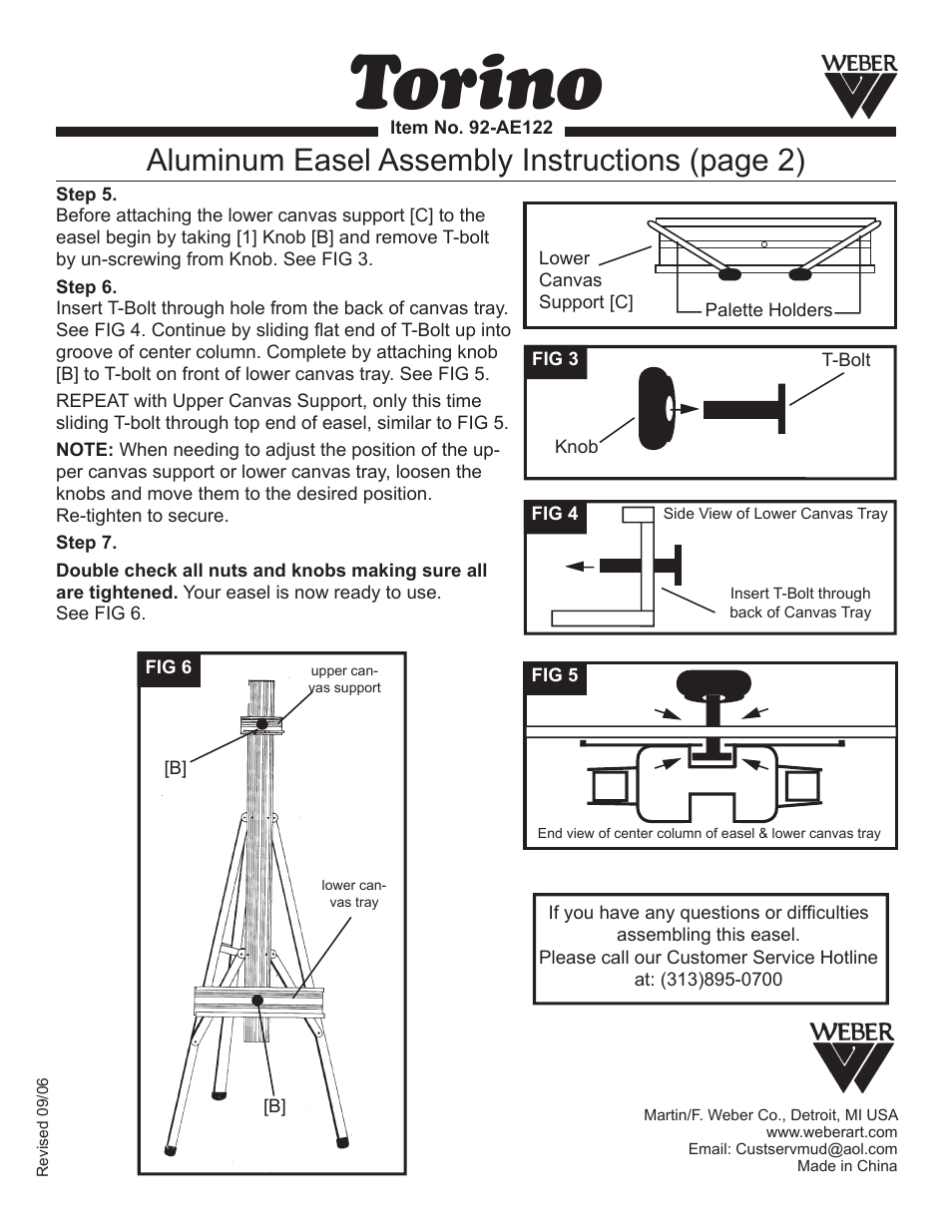 Torino, Aluminum easel assembly instructions (page 2) | Martin Universal Design 92-AE122 Torino Aluminum Easel User Manual | Page 2 / 2