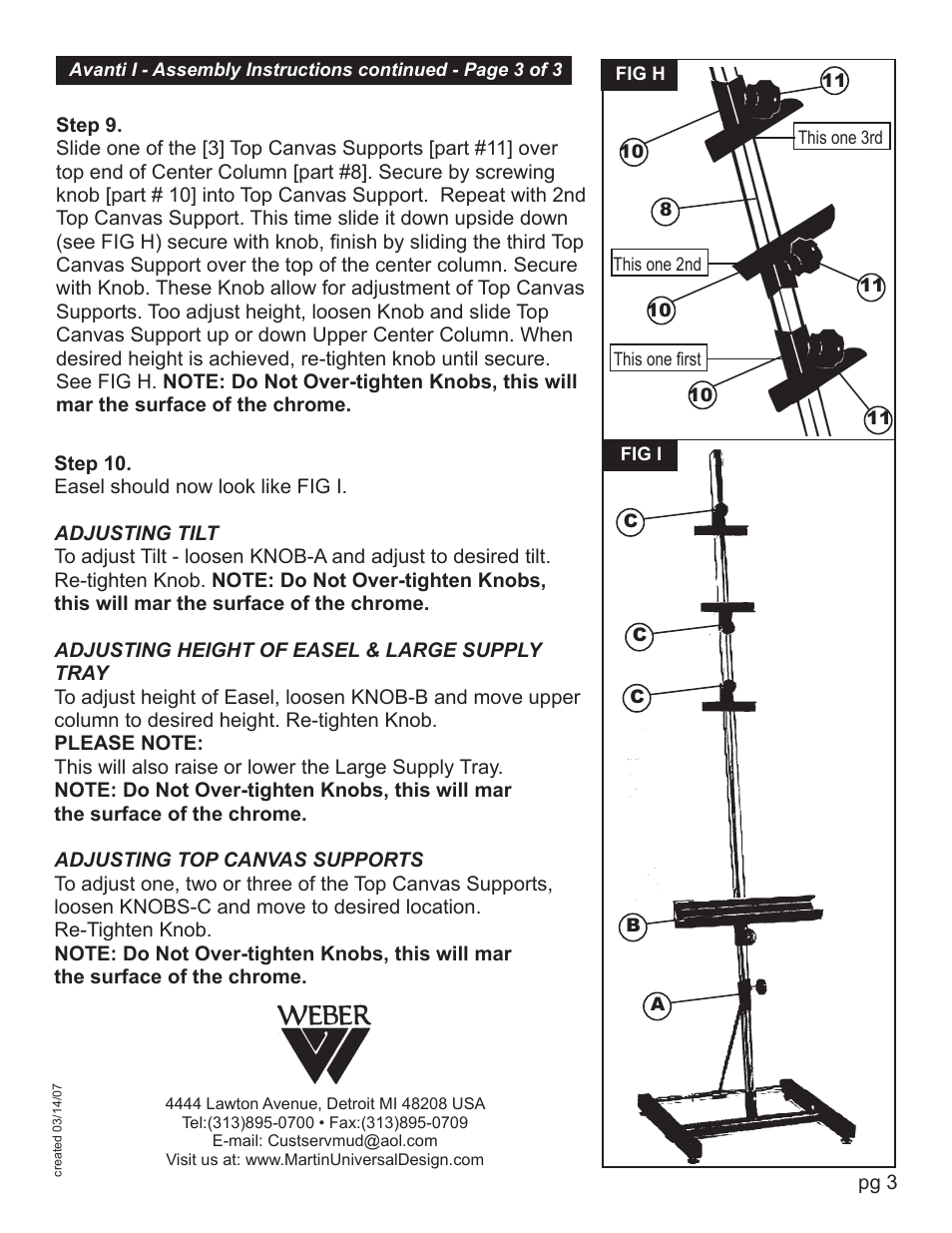 Martin Universal Design 92-50402 AVANTI SQUARE POST EASEL User Manual | Page 3 / 3