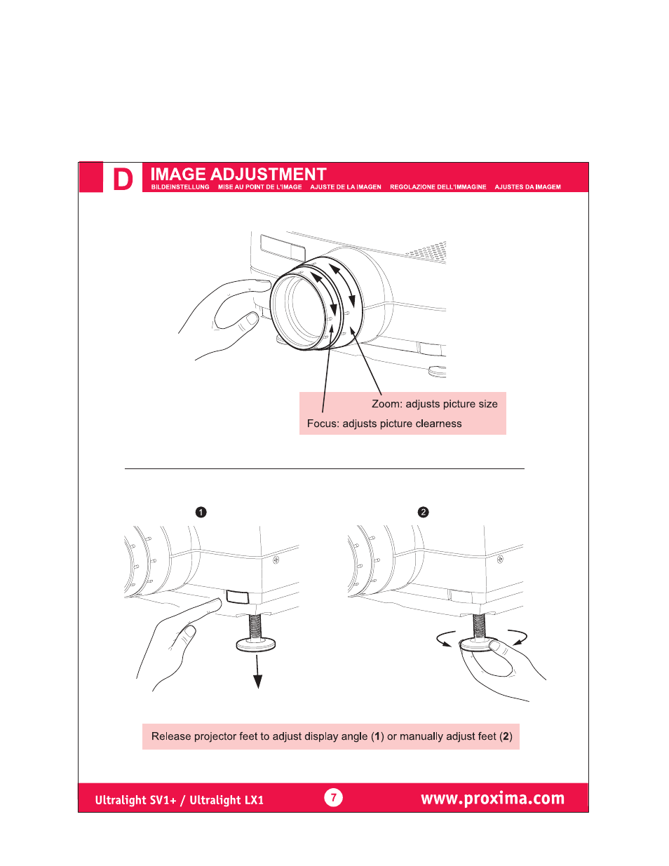 Image adjustment | Ask Proxima Ultralight LX1 User Manual | Page 6 / 19