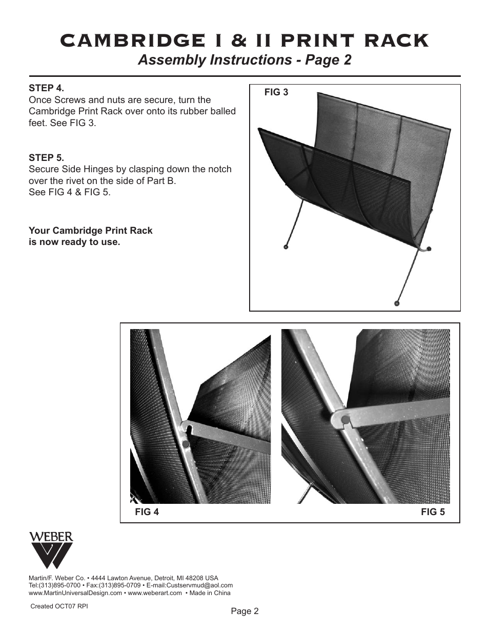 Cambridge i & ii print rack, Assembly instructions - page 2 | Martin Universal Design CAMBRIDGE I PRINT RACK User Manual | Page 2 / 2
