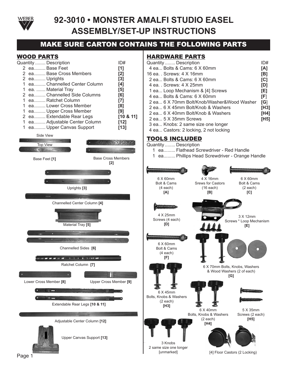 Martin Universal Design 92-3010 Weber Monster Amalﬁ Studio Easel User Manual | 7 pages