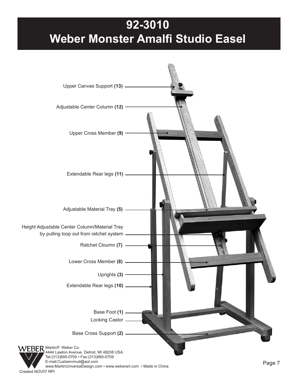 3010 weber monster amalﬁ studio easel | Martin Universal Design 92-3010 Weber Monster Amalﬁ Studio Easel User Manual | Page 7 / 7