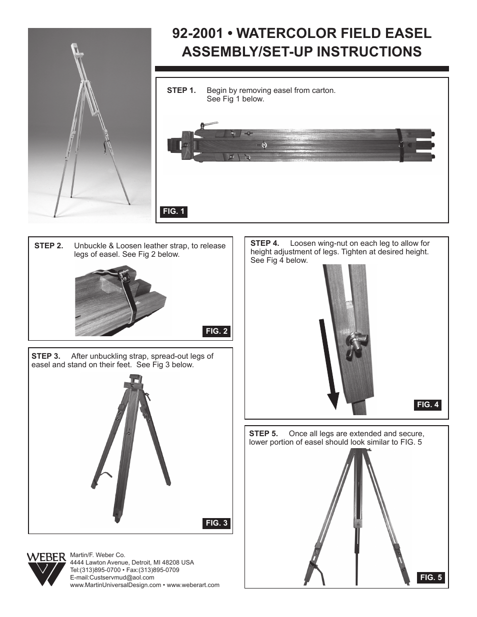 Martin Universal Design 92-2001  WATERCOLOR FIELD EASEL ASSEMBLY User Manual | 2 pages