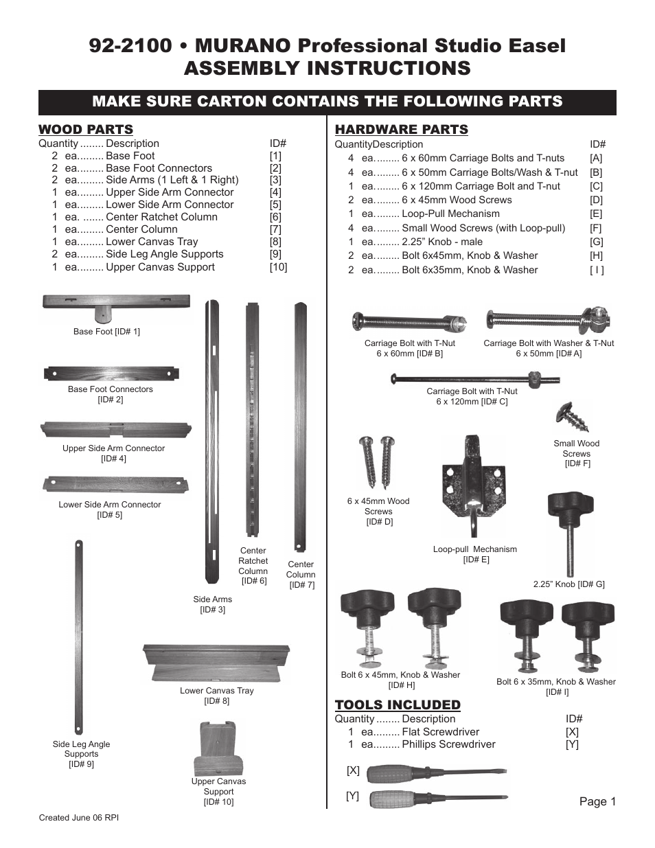 Martin Universal Design 92-2100  MURANO Professional Studio Easel User Manual | 4 pages