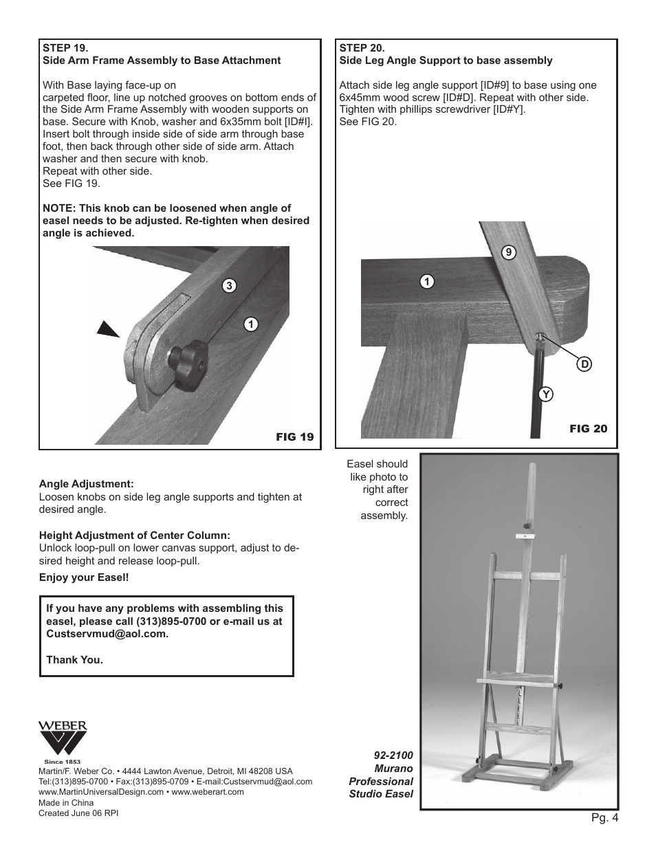 Martin Universal Design 92-2100  MURANO Professional Studio Easel User Manual | Page 4 / 4