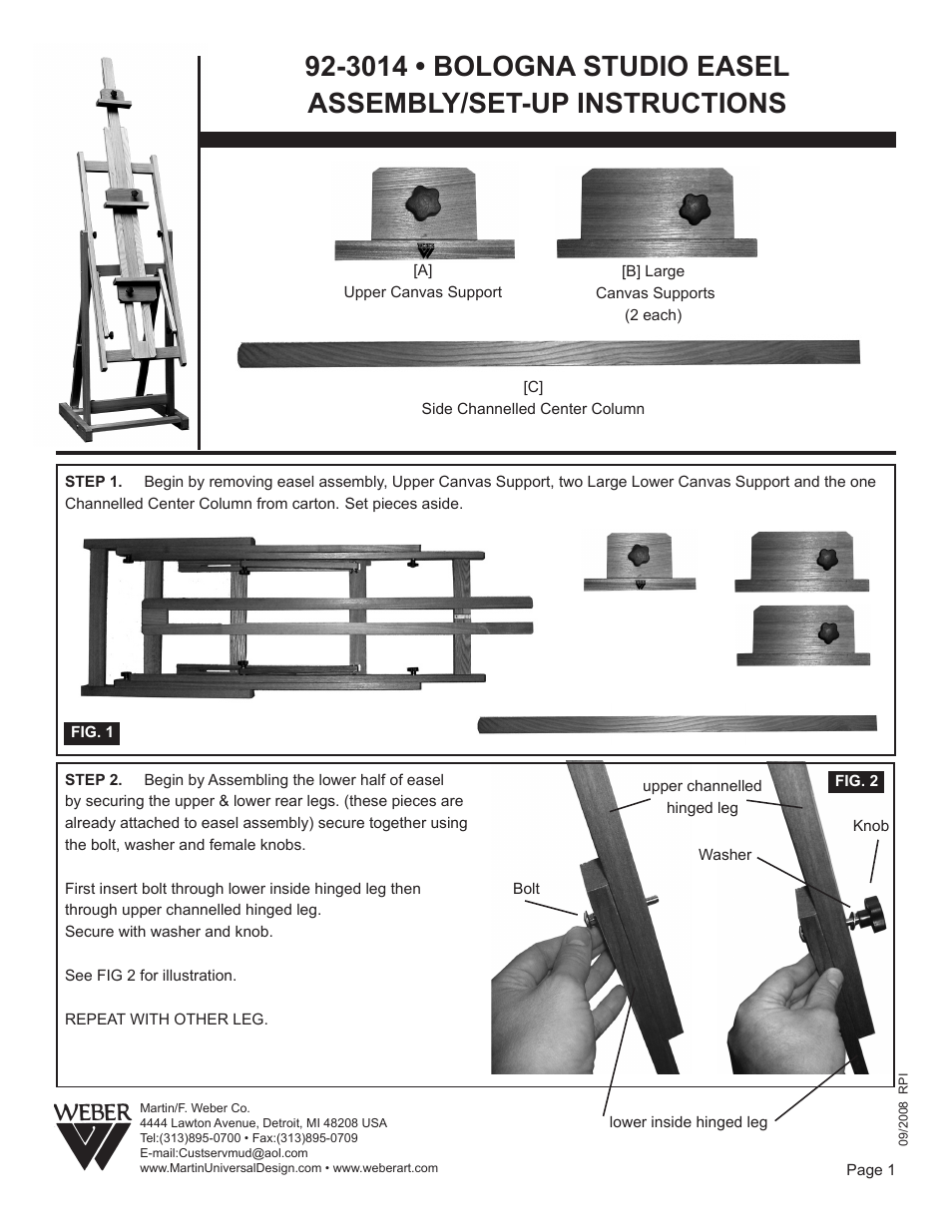 Martin Universal Design 92-3014  BOLOGNA STUDIO EASEL User Manual | 4 pages