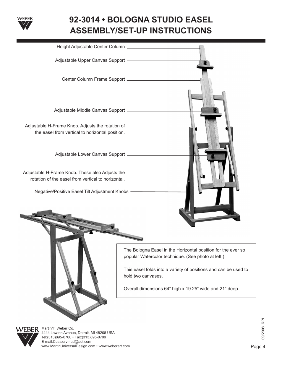 Martin Universal Design 92-3014  BOLOGNA STUDIO EASEL User Manual | Page 4 / 4