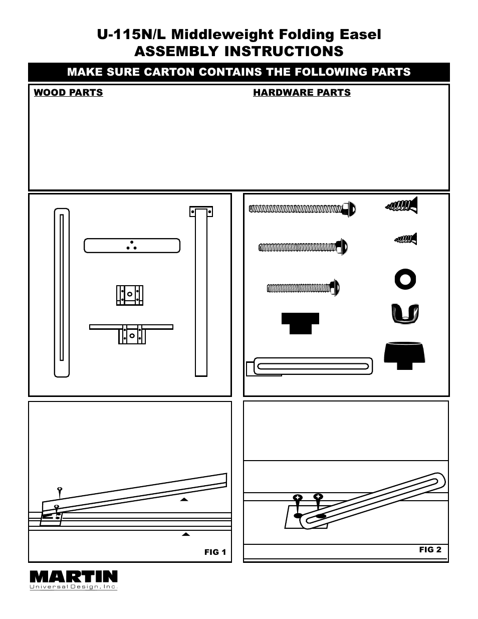 Martin Universal Design U-115N MIDDLEWEIGHT FOLDING EASEL User Manual | 2 pages
