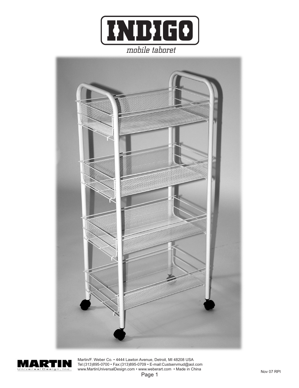 Martin Universal Design Indigo Mobile Taboret User Manual | 4 pages