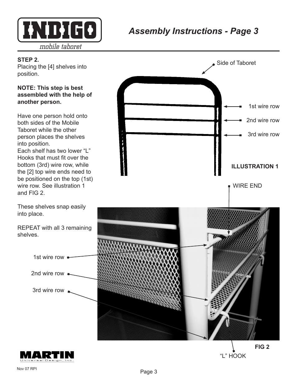 Assembly instructions - page 3 | Martin Universal Design Indigo Mobile Taboret User Manual | Page 3 / 4