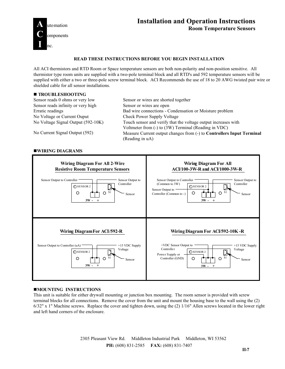 Automation Components Room Temperature Sensors User Manual | 2 pages