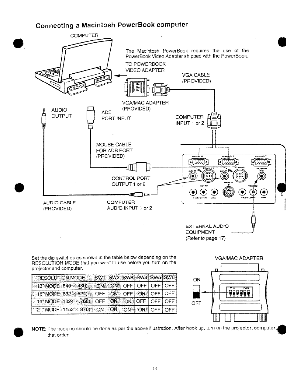 Connecting a macintosh powerbook computer | Ask Proxima DP9250 User Manual | Page 14 / 52