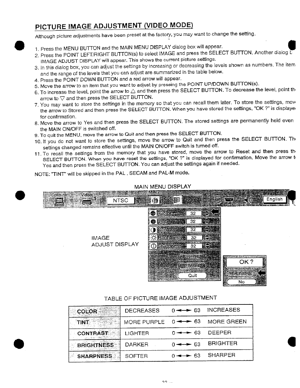 Picture image adjustment (video mode) | Ask Proxima DP9250 User Manual | Page 32 / 52