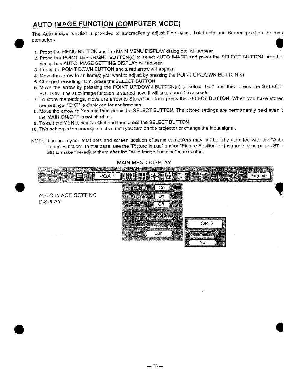 Auto image function (computer mode) | Ask Proxima DP9250 User Manual | Page 36 / 52