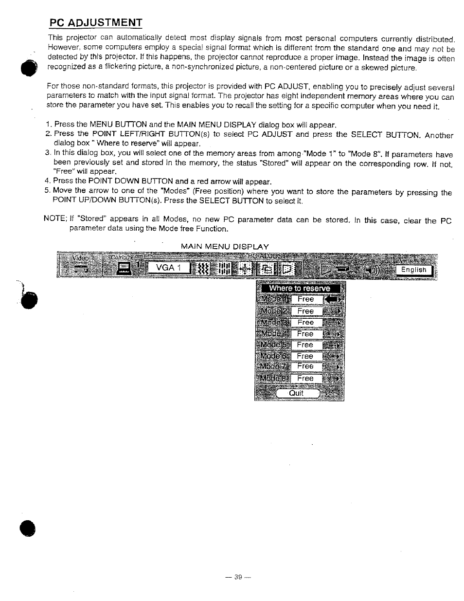 Pc adjustment | Ask Proxima DP9250 User Manual | Page 39 / 52