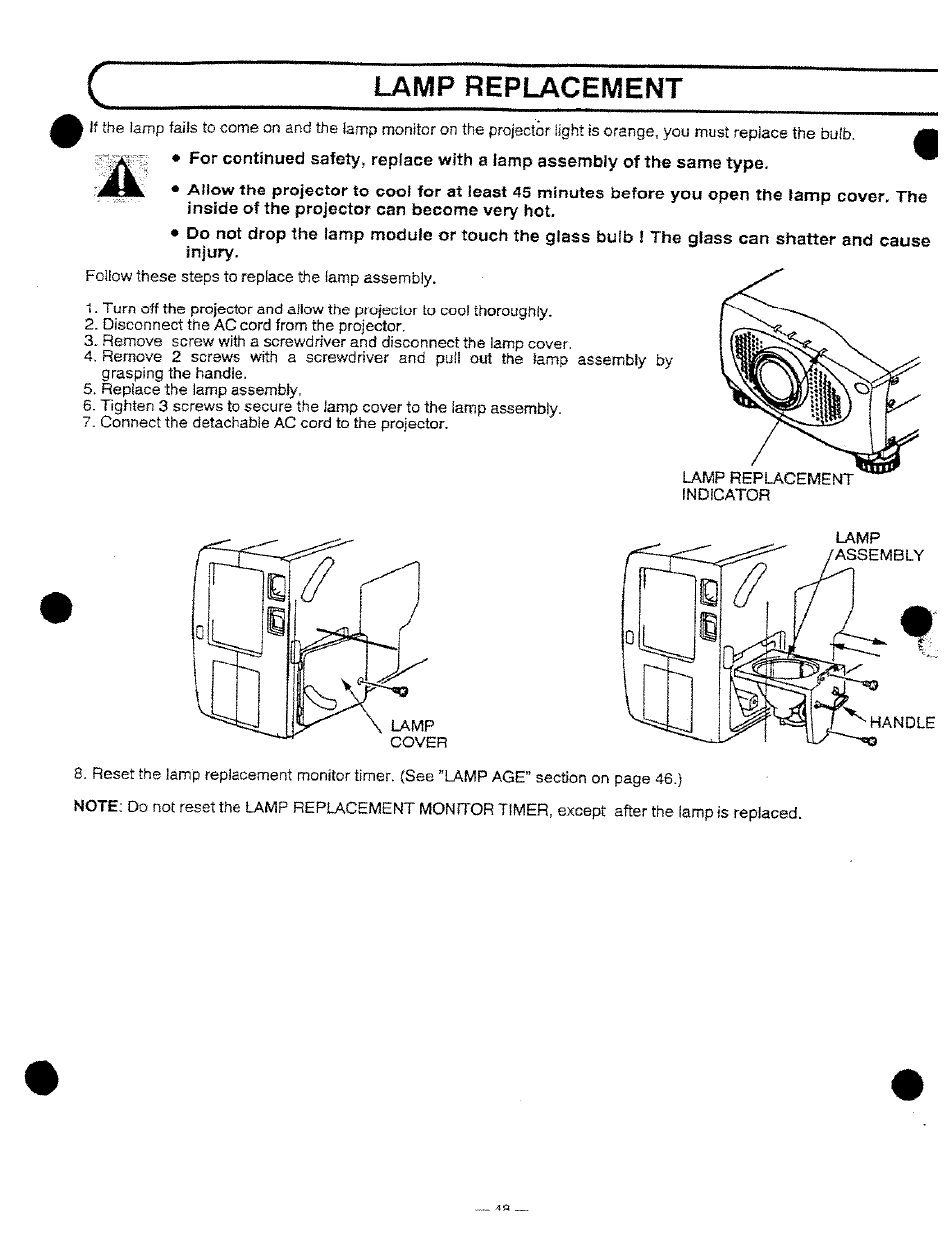 Lamp replacement | Ask Proxima DP9250 User Manual | Page 48 / 52