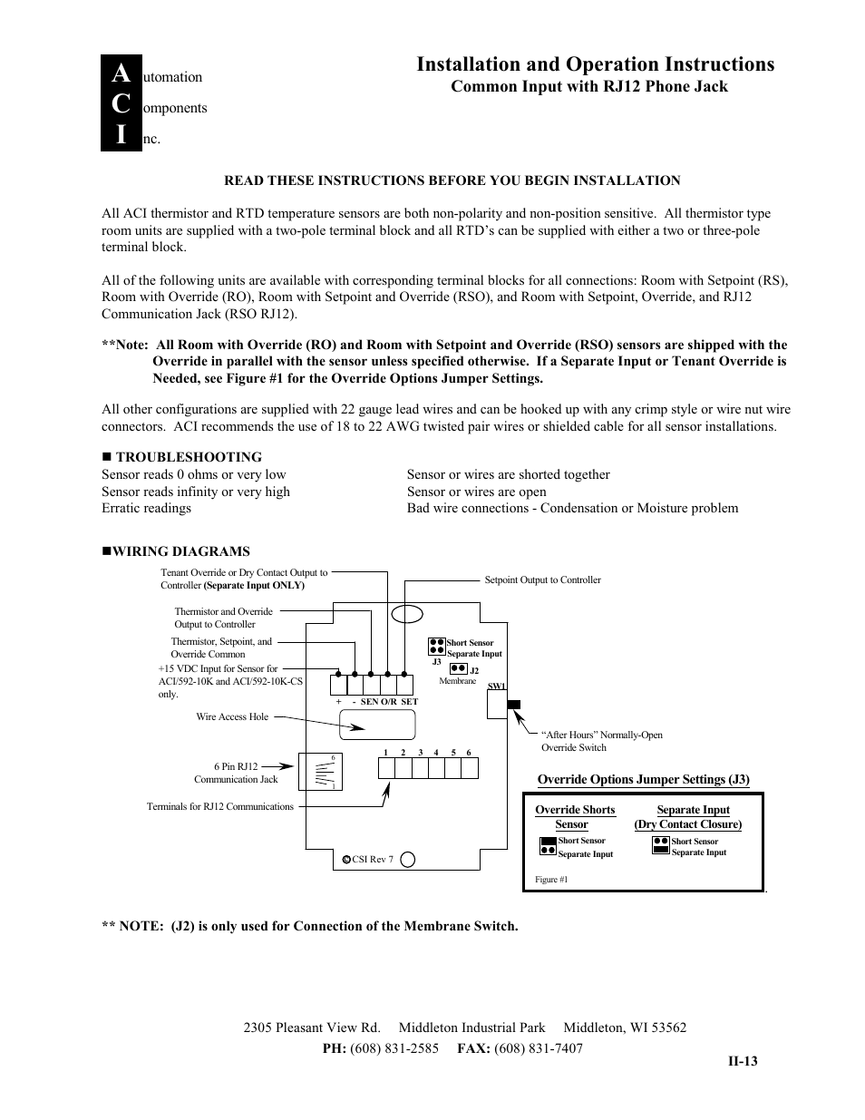 Automation Components Common Input with RJ12 Phone Jack User Manual | 2 pages