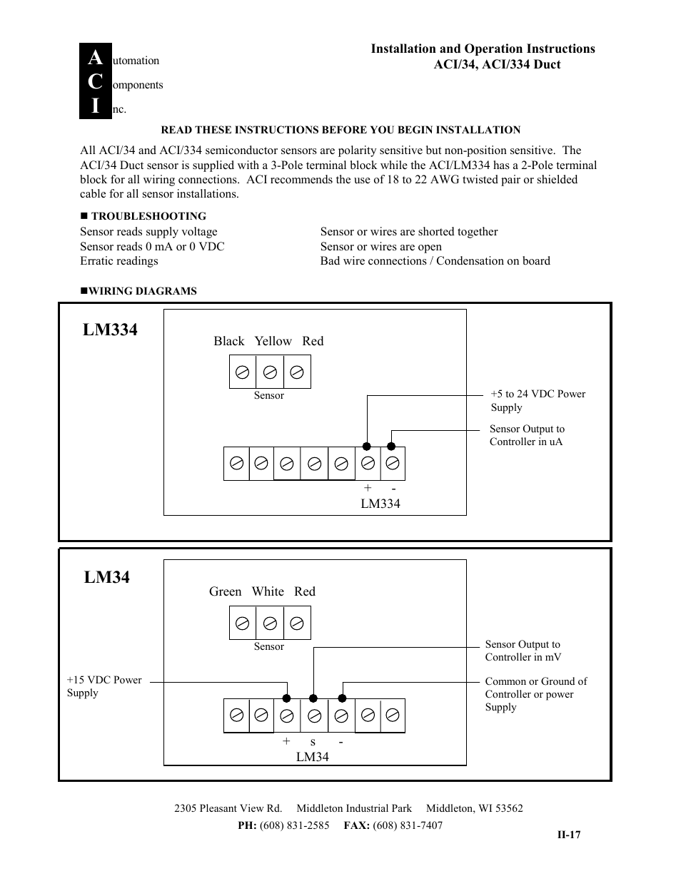 Automation Components ACI/334 Duct User Manual | 2 pages