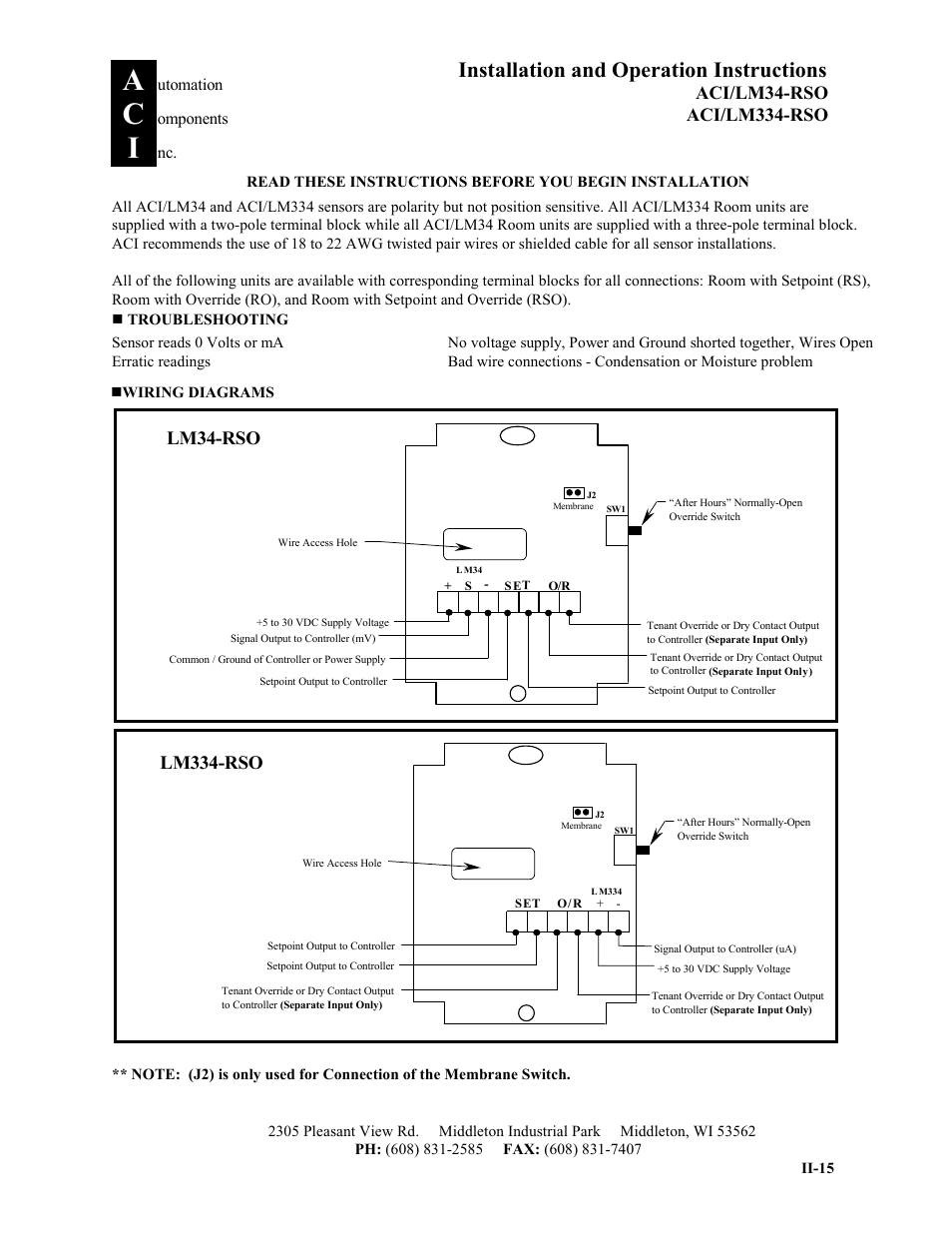 Automation Components ACI/LM334-RSO User Manual | 2 pages