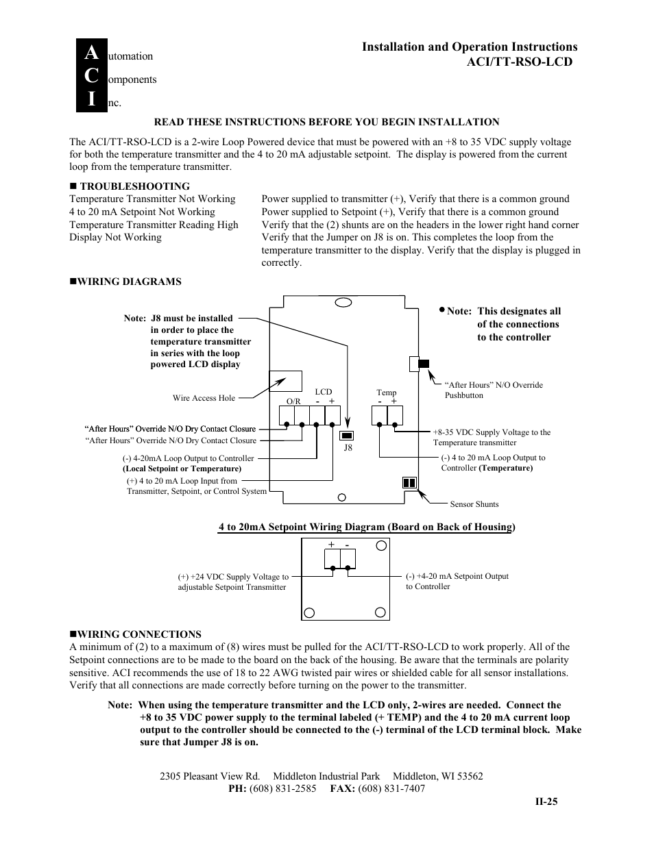 Automation Components ACI/TT-RSO-LCD User Manual | 2 pages