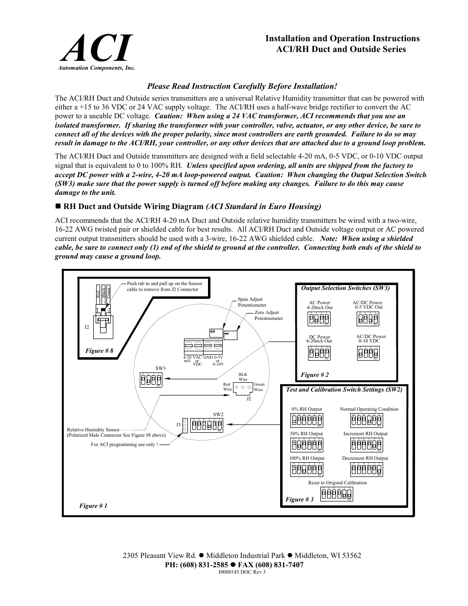 Automation Components ACI/RH Duct ACI and Outside Series User Manual | 5 pages