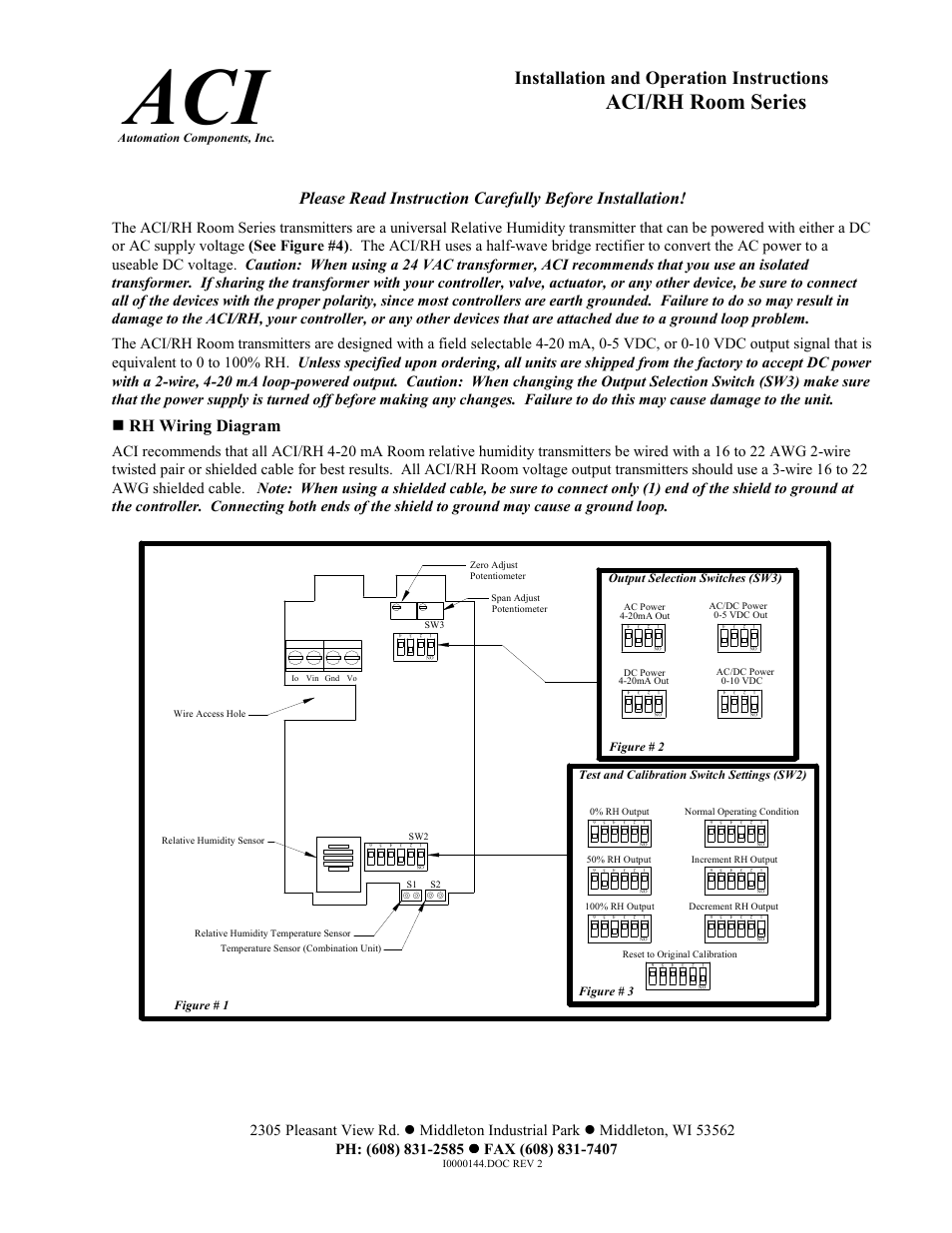 Automation Components ACI/ACI RH Room Series User Manual | 4 pages