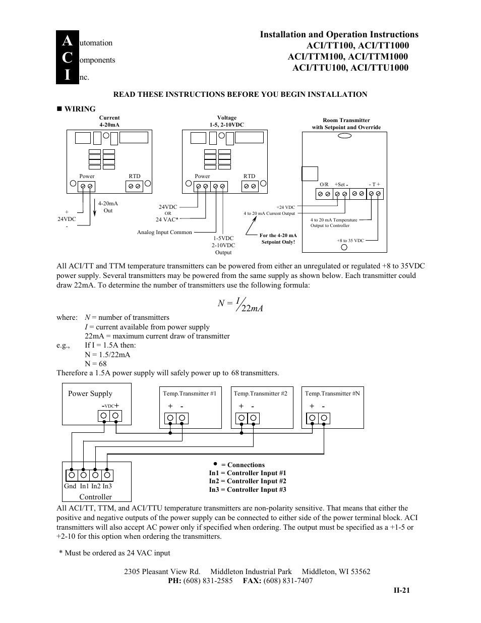 Automation Components ACI/TTU1000 User Manual | 8 pages
