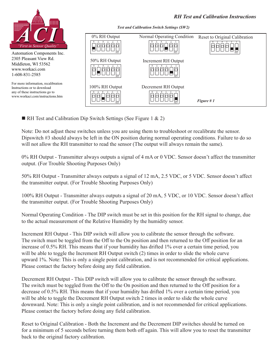 Automation Components RH Test and Calibration User Manual | 2 pages