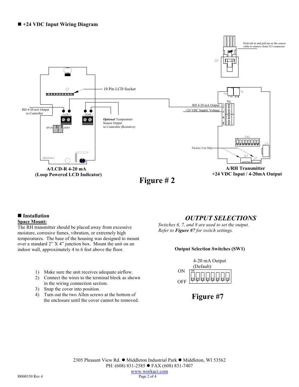 Figure # 2, Output selections, 24 vdc input wiring diagram | Installation, Figure #7 | Automation Components A/RH-LCD Series User Manual | Page 2 / 4