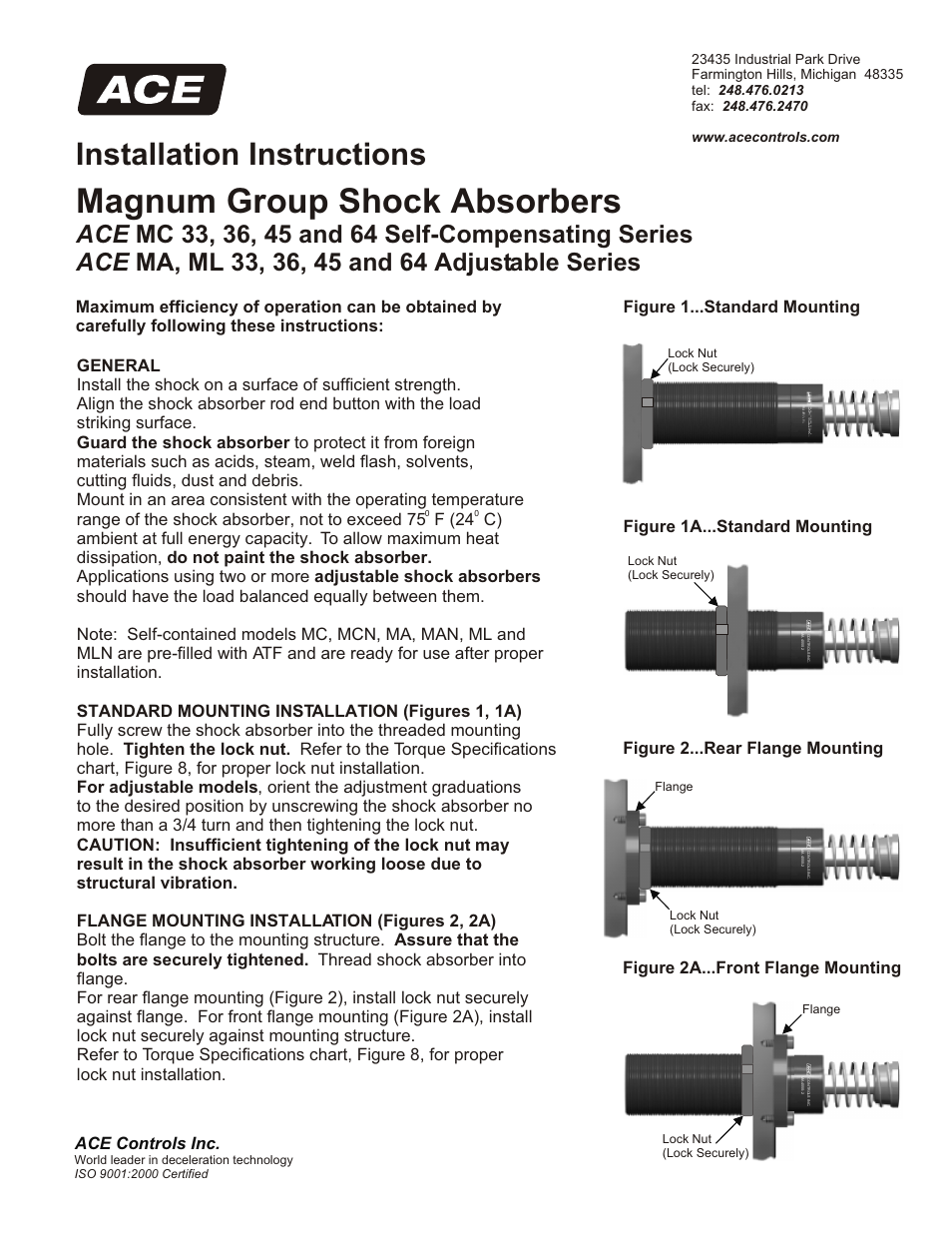 ACE Controls ACE ML 64 Adjustable Series User Manual | 2 pages