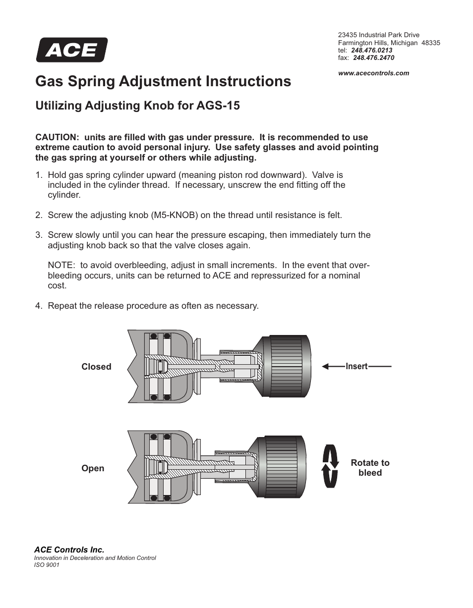 ACE Controls AGS-15 User Manual | 2 pages