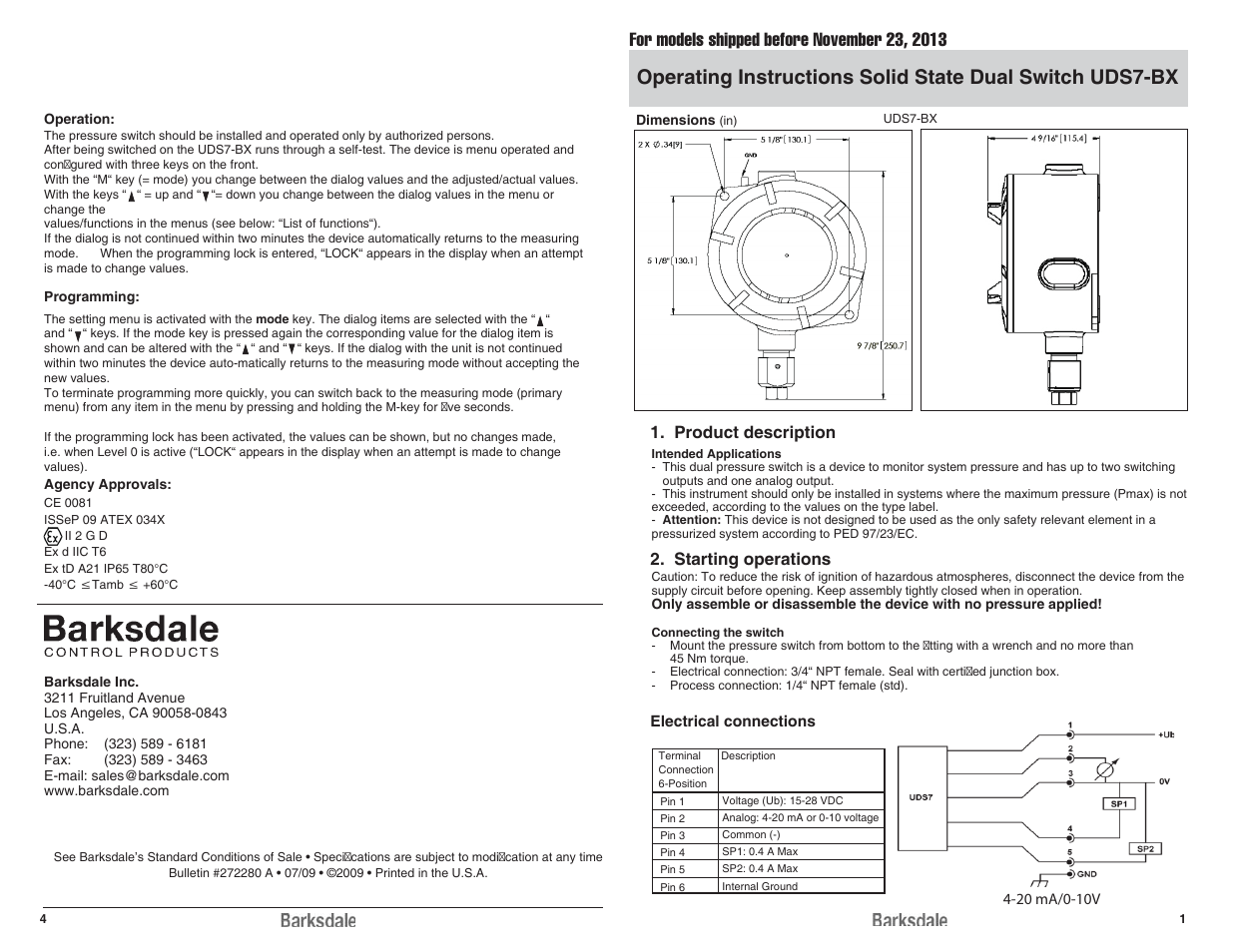 Barksdale UDS7-BX User Manual | 2 pages