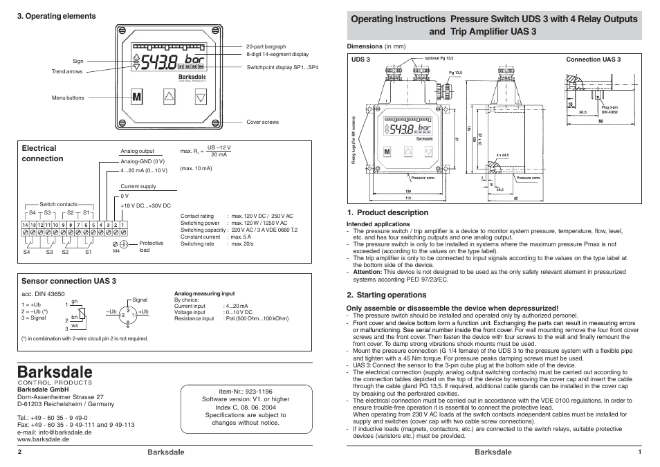 Barksdale UAS3 User Manual | 4 pages