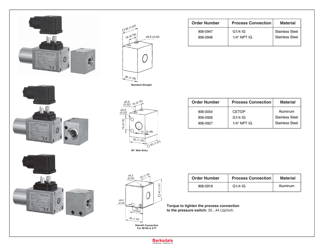 Order number process connection material | Barksdale Series 8000 User Manual | Page 3 / 4