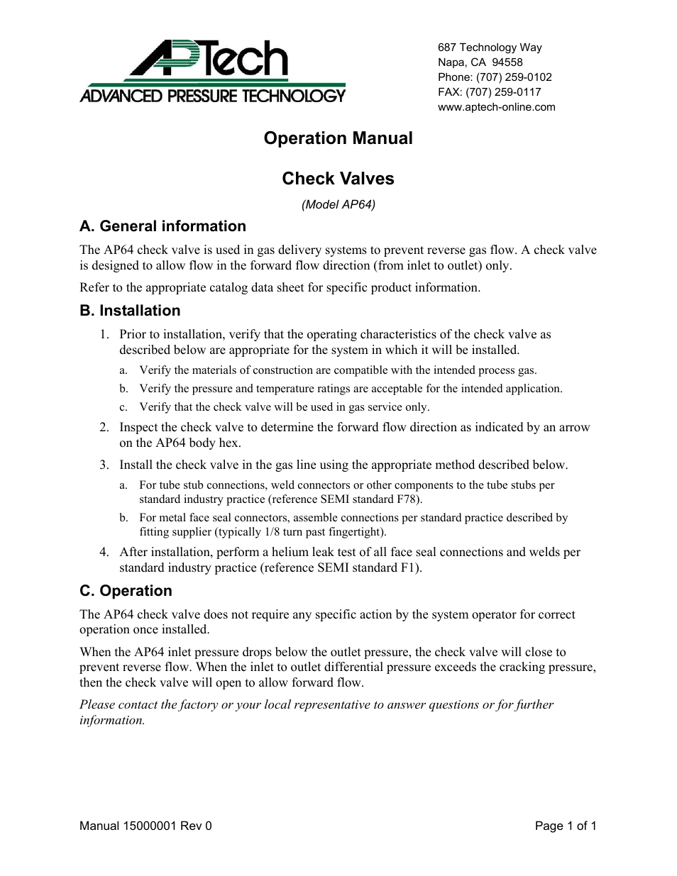 APTech AP64 User Manual | 1 page