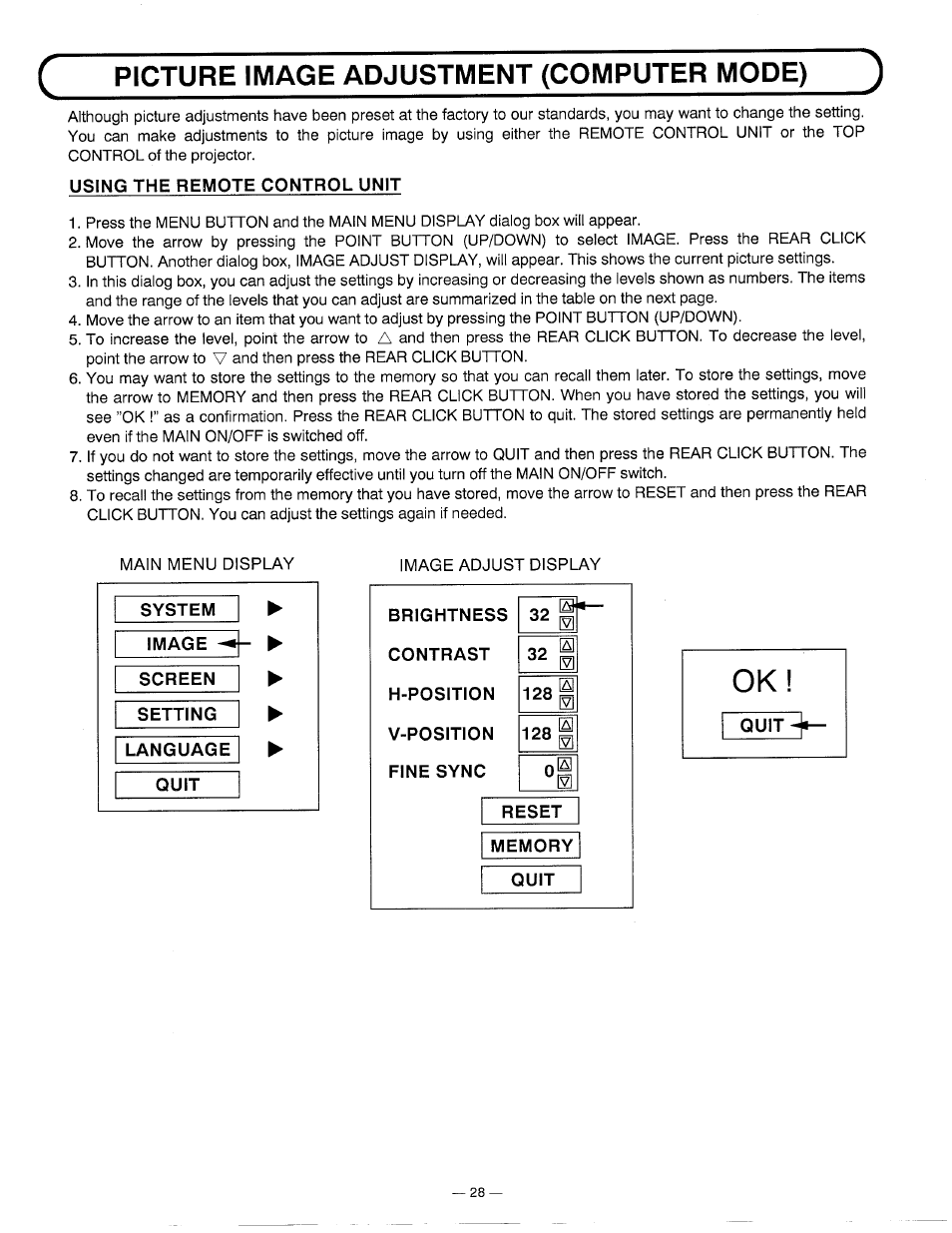C picture image adjustment (computer mode) | Ask Proxima DP5600 User Manual | Page 28 / 45