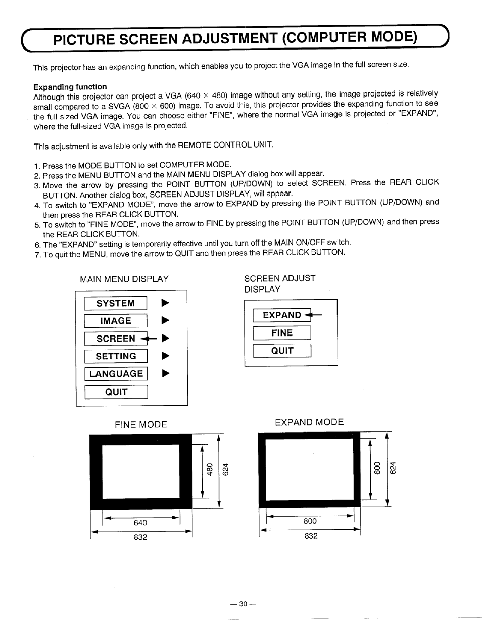 Picture screen adjustment (computer mode) | Ask Proxima DP5600 User Manual | Page 30 / 45