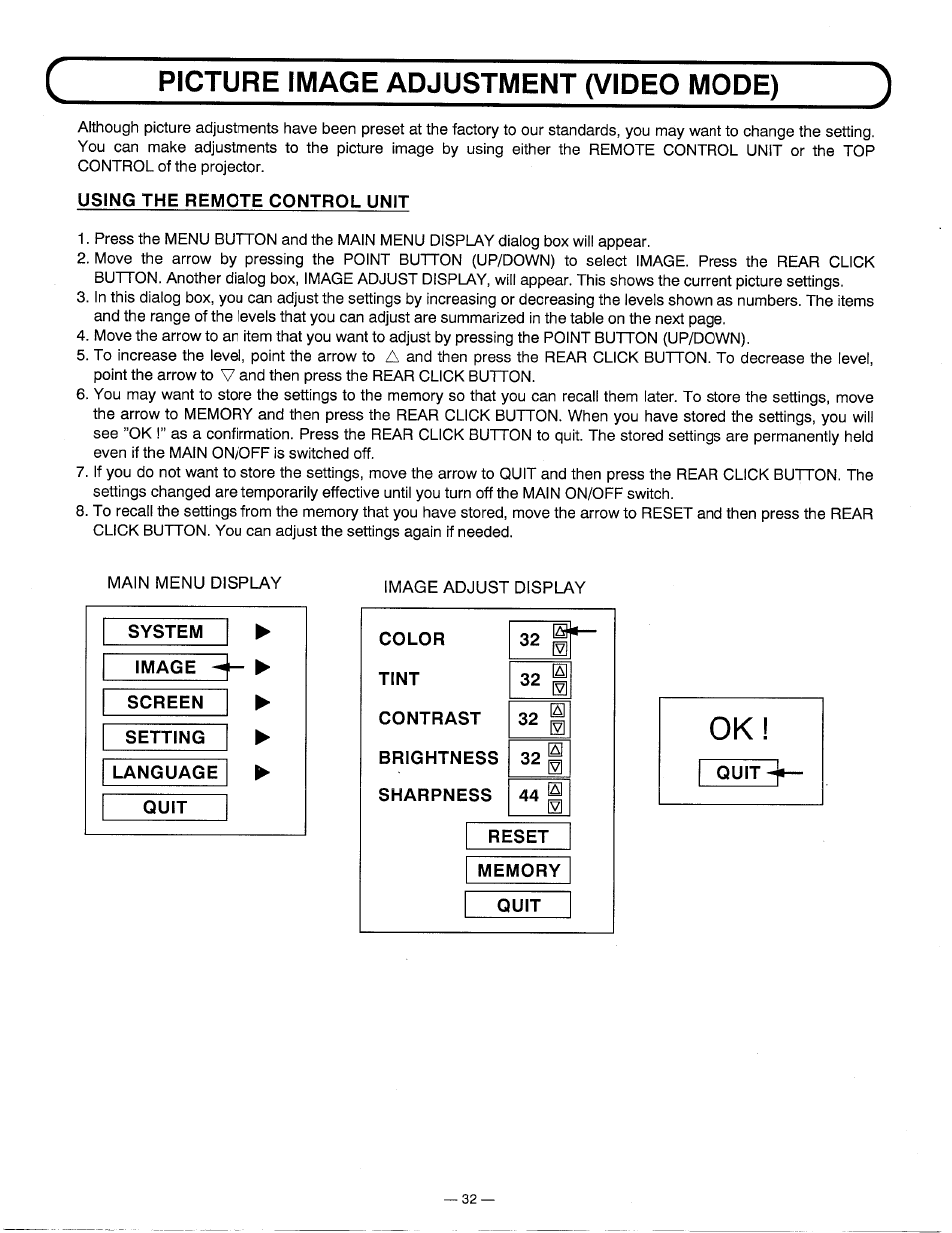 Picture image adjustment (video mode) | Ask Proxima DP5600 User Manual | Page 32 / 45