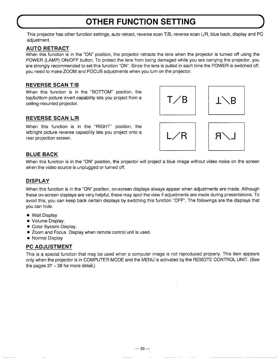 Other function setting, T/b 1\b, L/r r\j | Ask Proxima DP5600 User Manual | Page 35 / 45