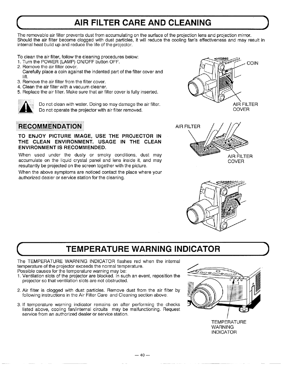 Recommendation | Ask Proxima DP5600 User Manual | Page 40 / 45