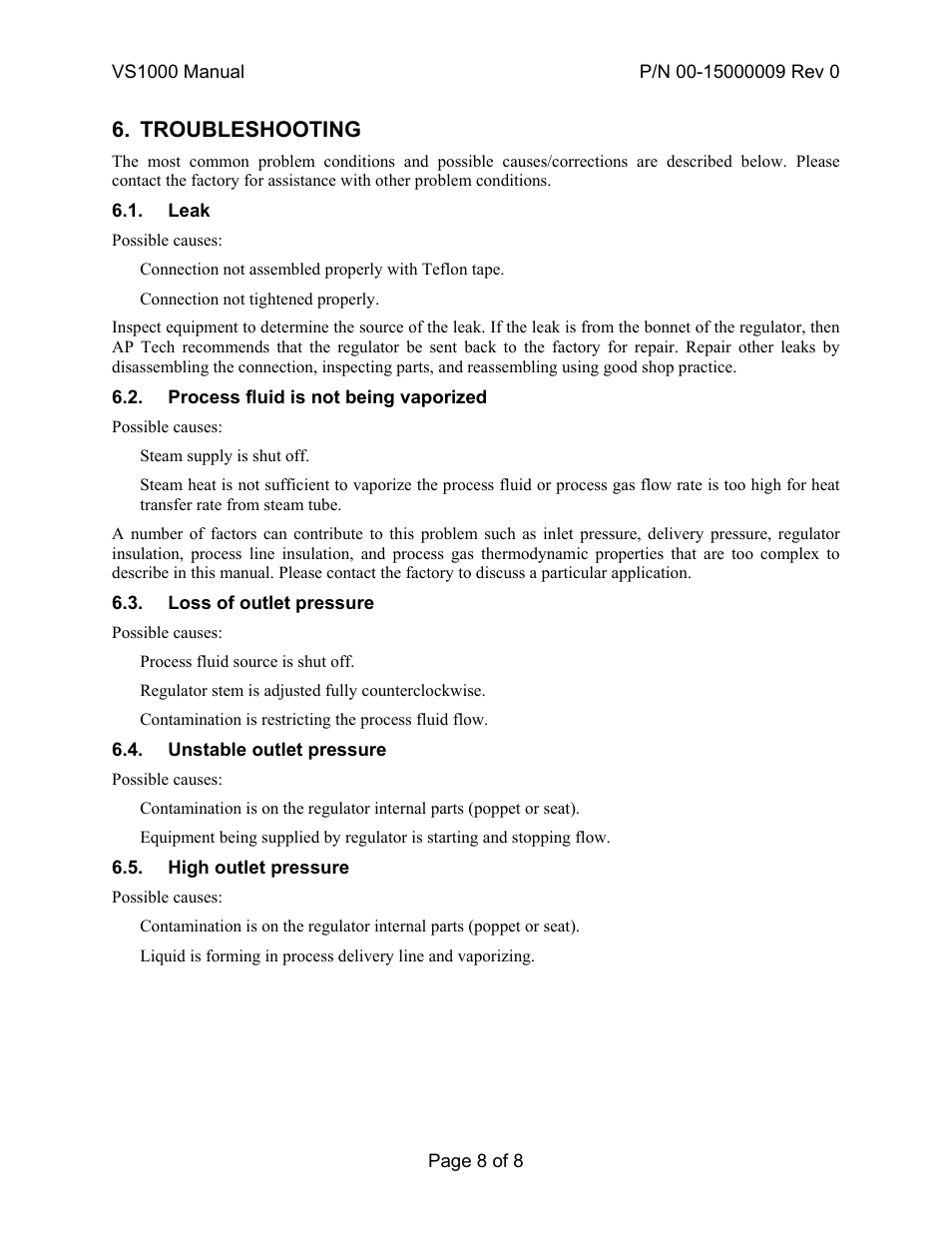 Troubleshooting | APTech Series VS1000 User Manual | Page 8 / 8