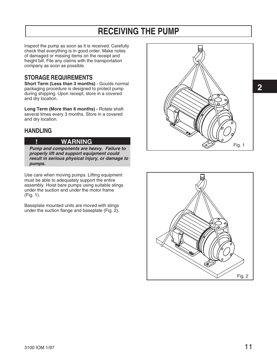 Receiving the pump | Goulds Pumps 3100 - IOM User Manual | Page 19 / 52