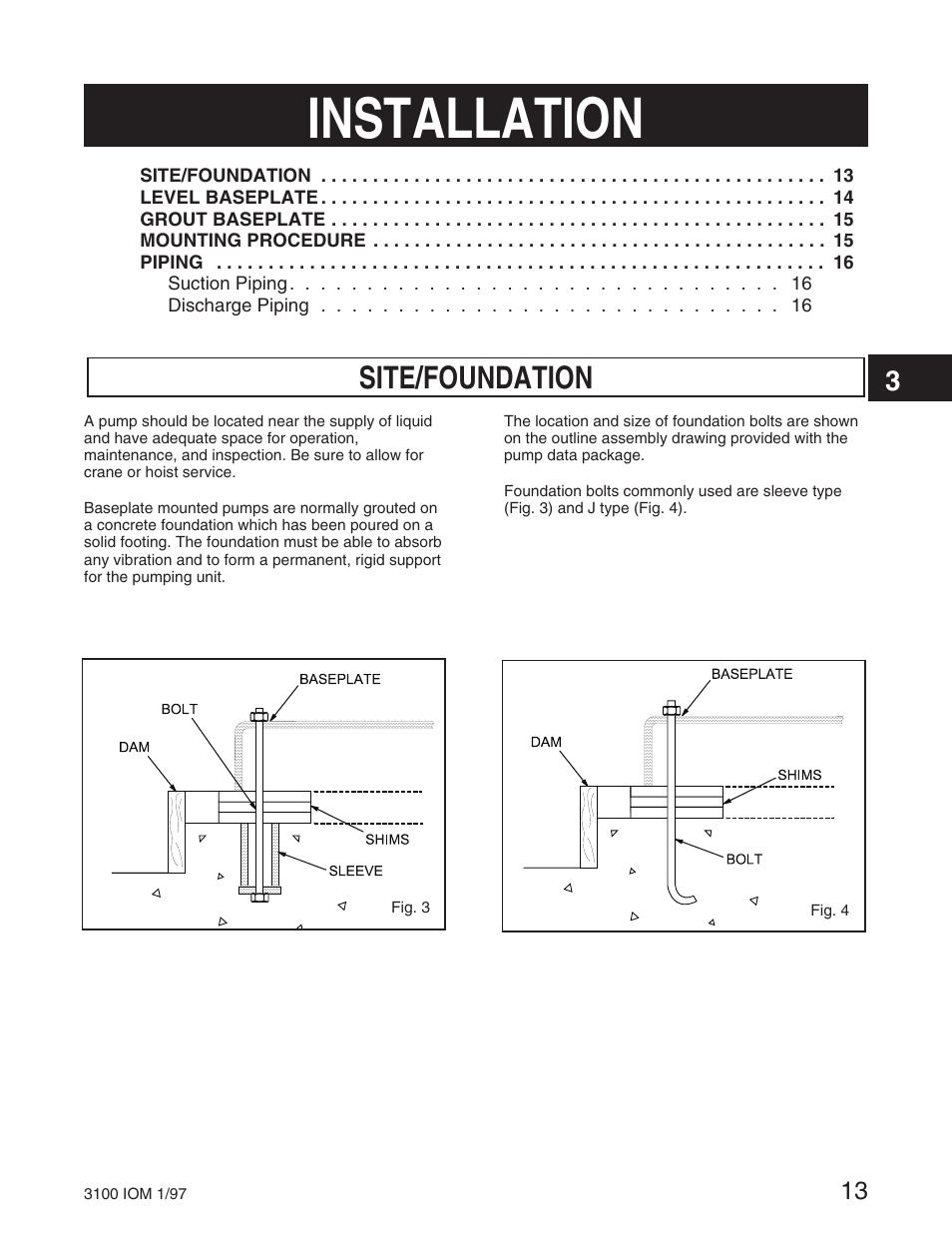 Installation, Site/foundation | Goulds Pumps 3100 - IOM User Manual | Page 21 / 52