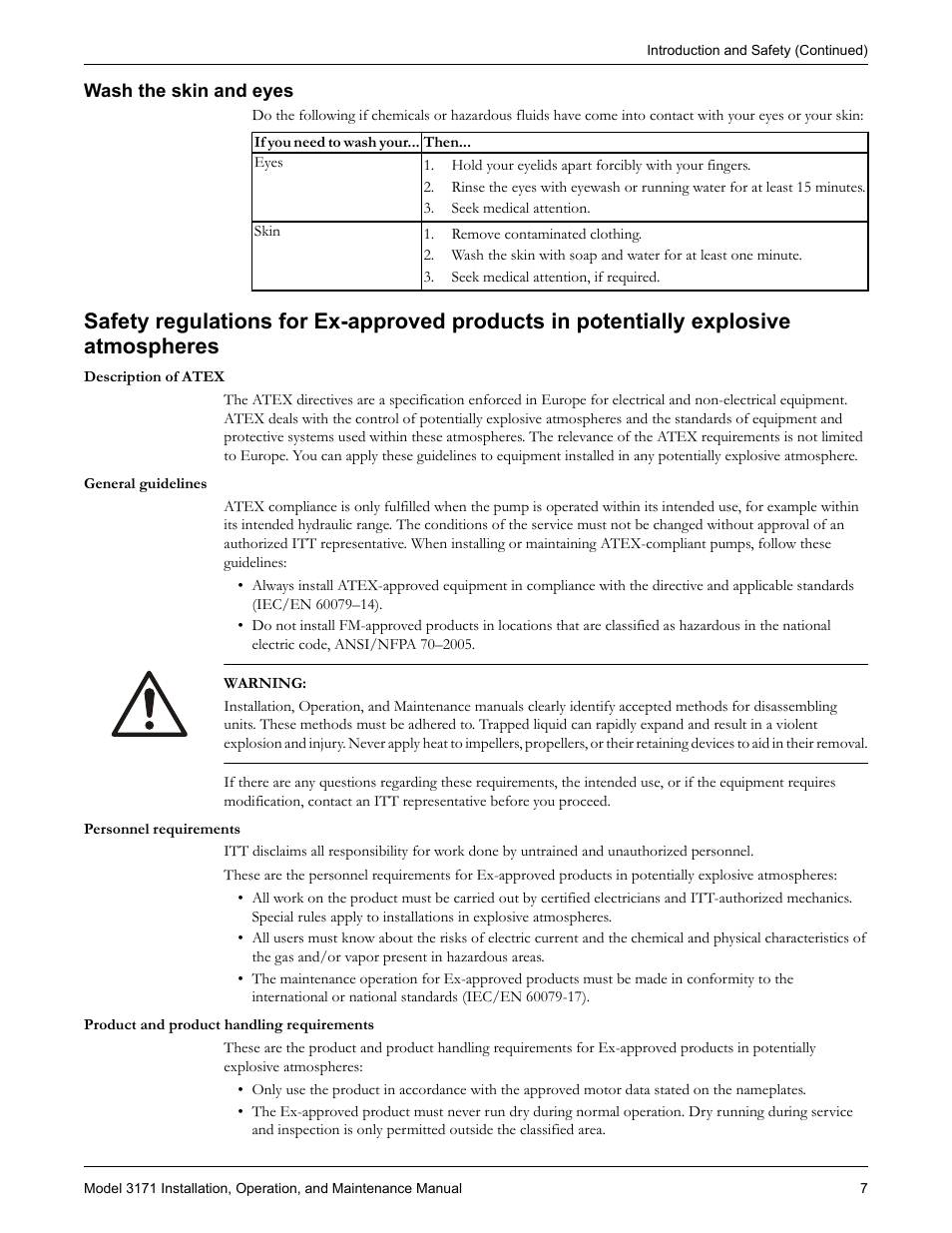 Wash the skin and eyes | Goulds Pumps 3171 - IOM User Manual | Page 9 / 60