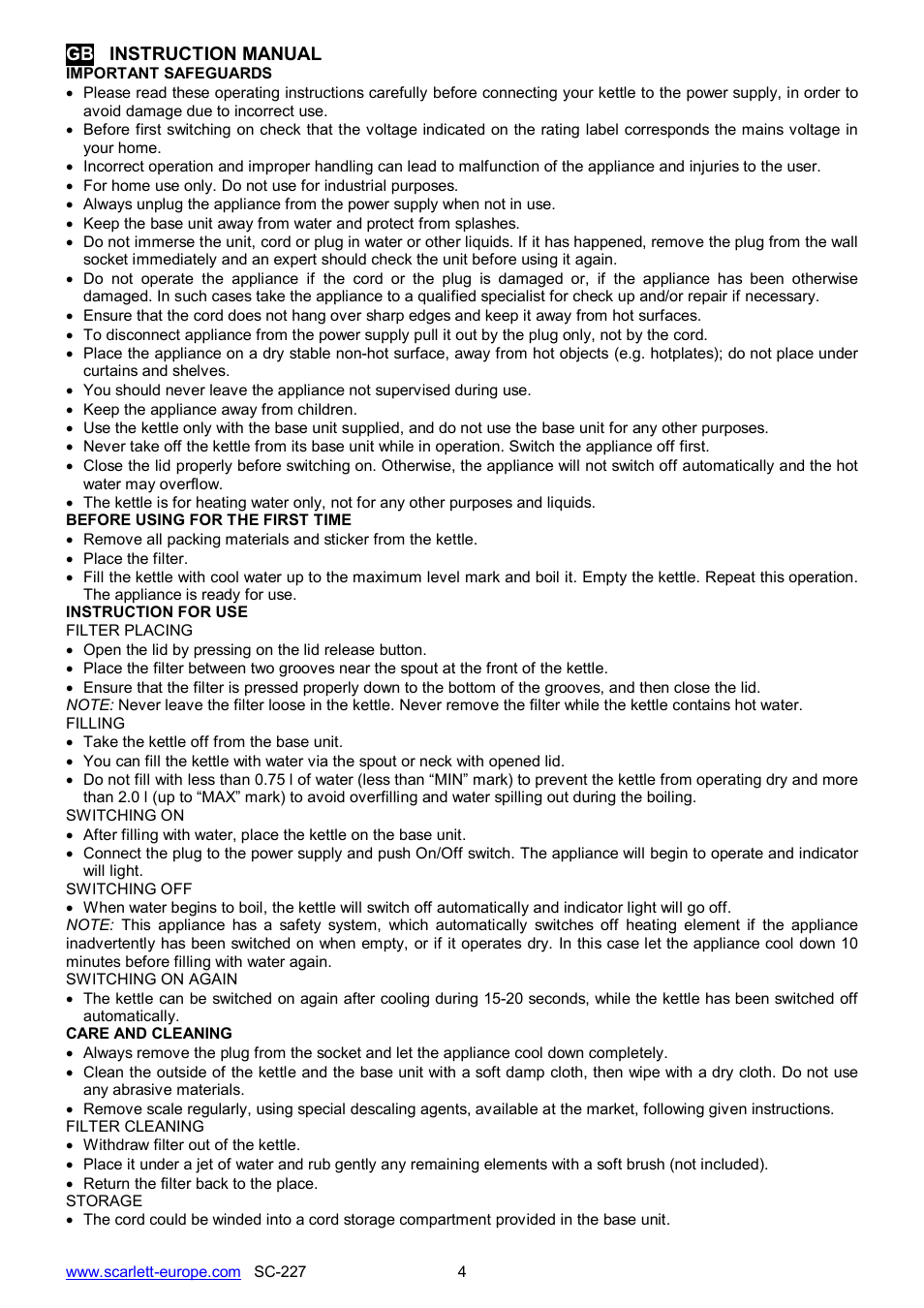 Scarlett SC-227 User Manual | Page 4 / 20