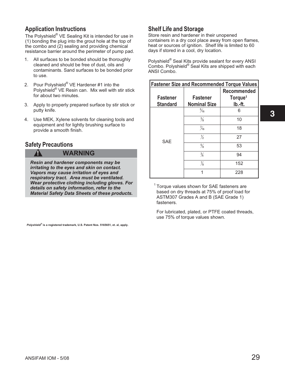 Application instructions, Safety precautions, Warning | Shelf life and storage, Lb.-ft | Goulds Pumps ANSI FAMILY IOM (ATEX Compliant) - IOM User Manual | Page 31 / 148