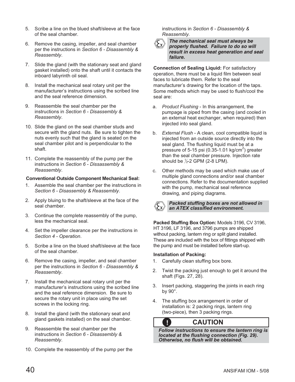 Caution | Goulds Pumps ANSI FAMILY IOM (ATEX Compliant) - IOM User Manual | Page 42 / 148