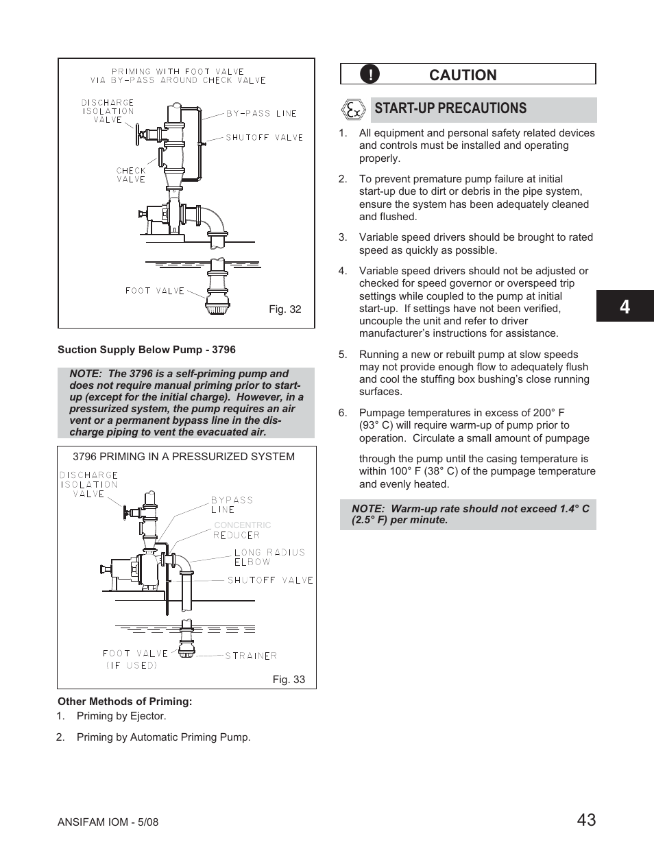 Caution start-up precautions | Goulds Pumps ANSI FAMILY IOM (ATEX Compliant) - IOM User Manual | Page 45 / 148