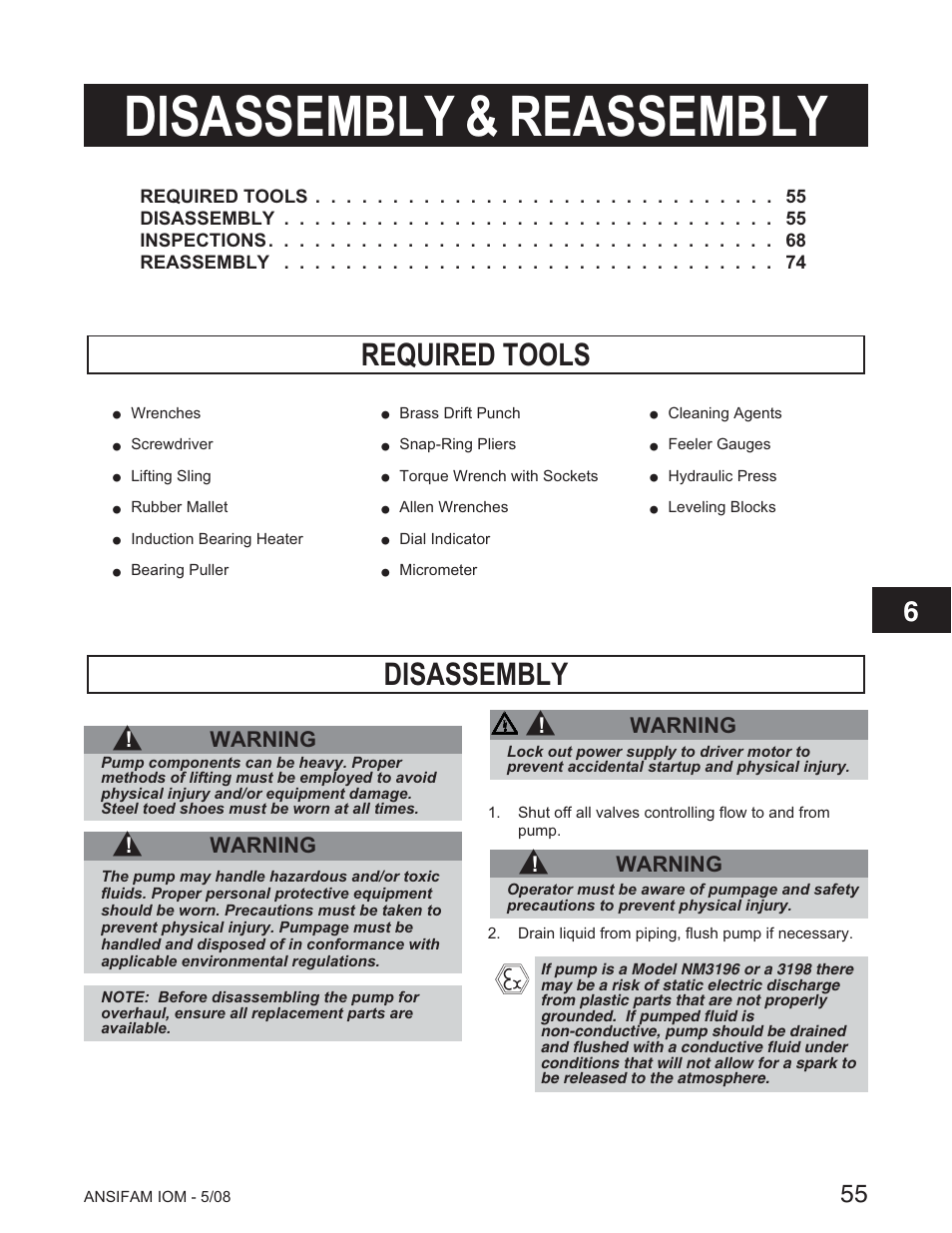 Disassembly & reassembly, Required tools disassembly s | Goulds Pumps ANSI FAMILY IOM (ATEX Compliant) - IOM User Manual | Page 57 / 148